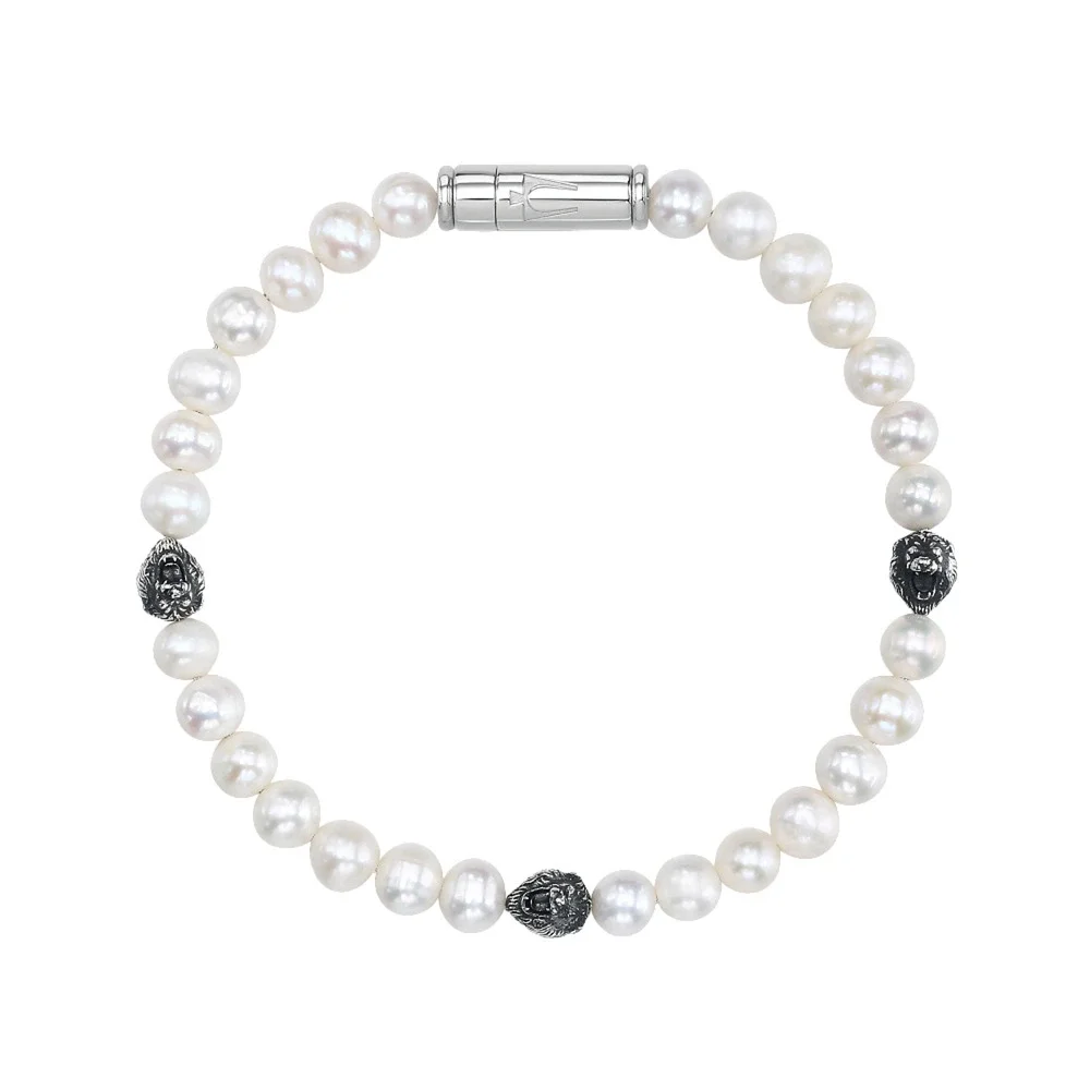 Bulova Marc Anthony Classic White Pearl Lion Silver Bracelet BVB1161-WSWPRL